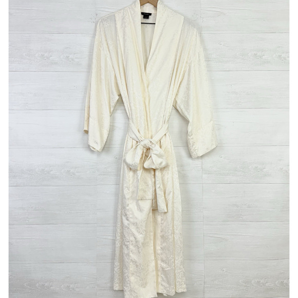Natori Jacquard‎ Satin Womens Robe Size Medium Ivory Kimono Belted Sleepwear - Picture 16 of 16